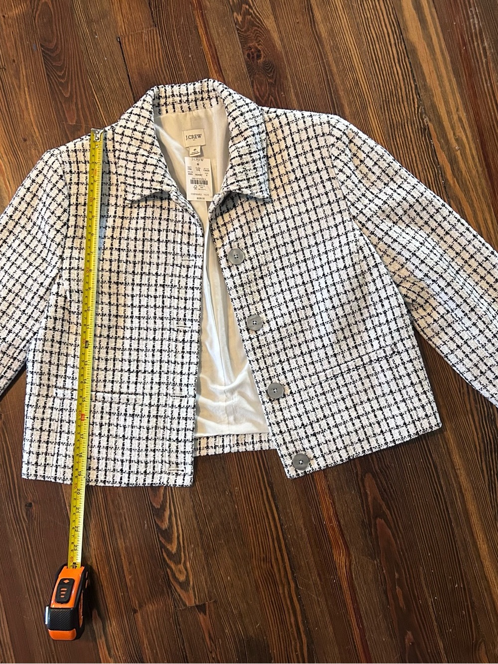 J. Crew White and Black Tweed Cropped Blazer